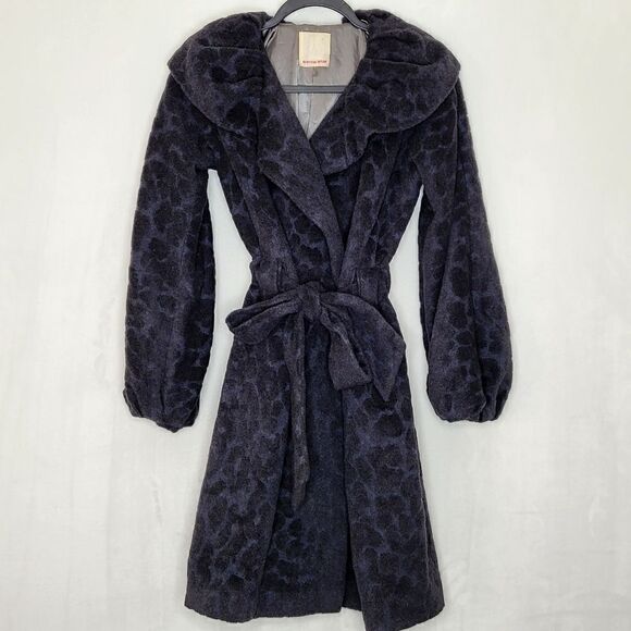 Rebecca Taylor Wool Angora Tie Front Leopard Print Coat Size 0 - Picture 2 of 7